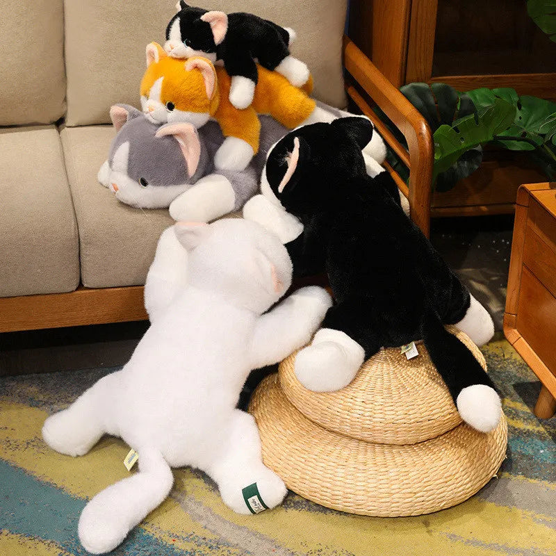 Cute Lying Cat Plush Toys 30/45/65cm - Black/White/Grey/Yellow