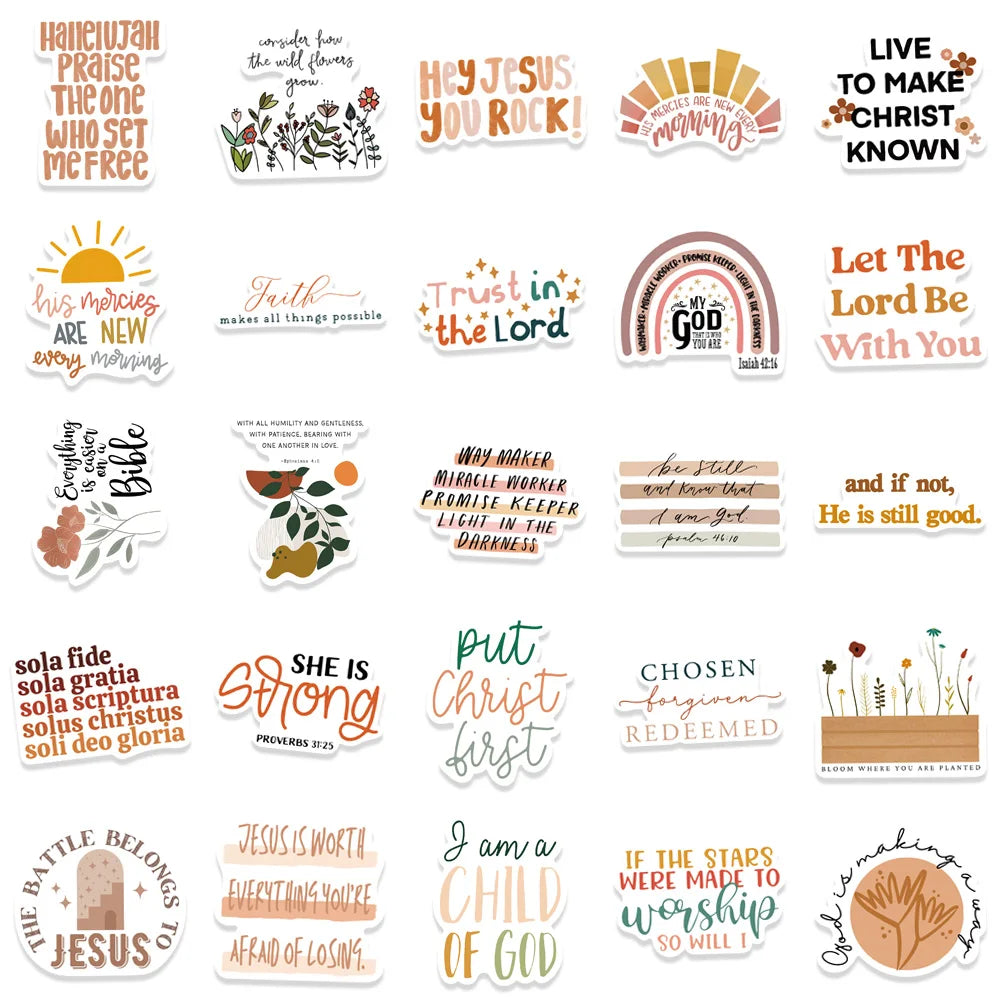 52 pcs (Random) Stickers (Bible Verse/Religious/Christian/Inspirational/Motivational) Texts