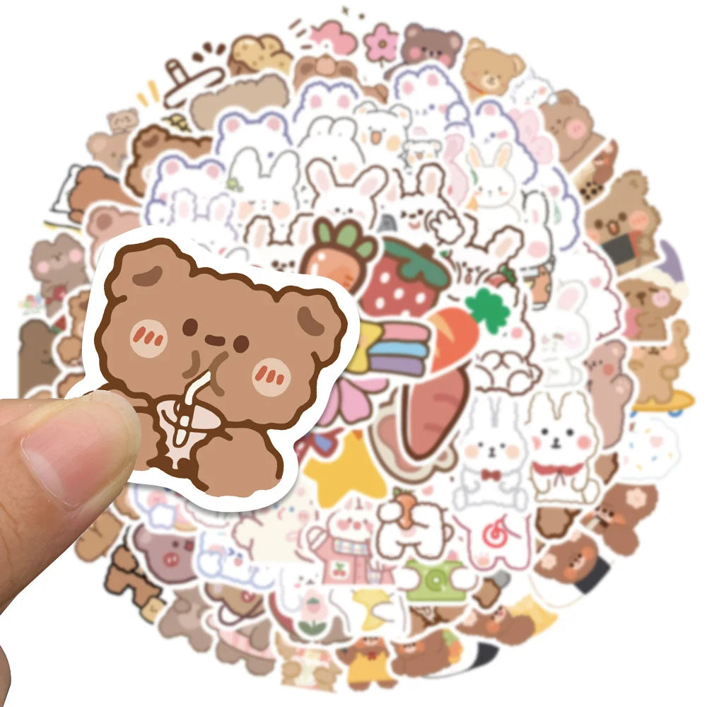 90 pcs Cute/Kawaii White Bunny/Rabbit and Brown Bear Stickers