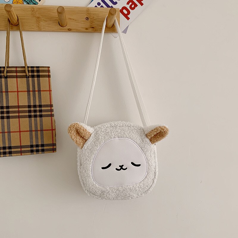 Animal (Black Cat/Brown Dog/White Sheep) Plush Shoulder Bags