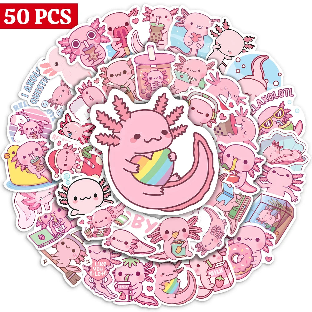 50 pcs Cute/Kawaii Pink Axolotl Stickers