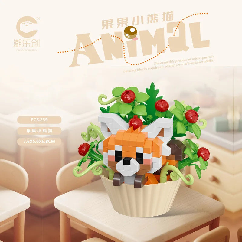 Cute Animal With Flower Cupcake Set Mini Building Blocks - 12 Styles