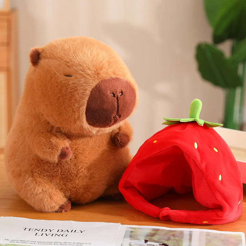 Cute Capybara With Strawberry Hat Plush Toys 22/33cm or  Plush Keychains 12cm