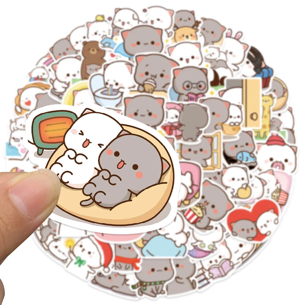 60 pcs Cute/Kawaii White And Grey Cat Stickers