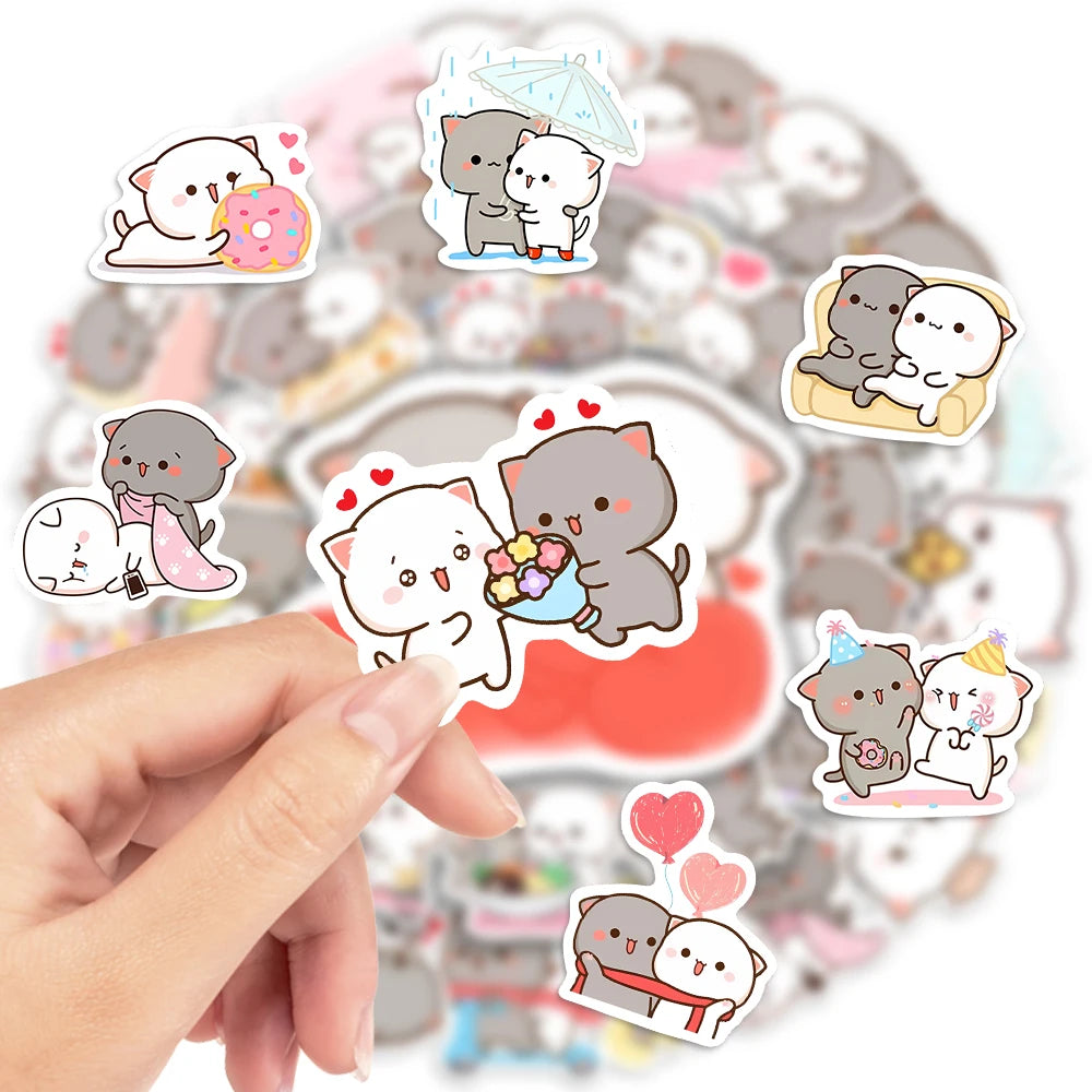 50 pcs Cute/Kawaii White And Grey Cat Stickers