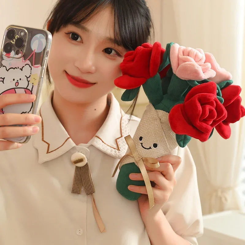 Cute Flower (Red And Pink Rose) Plush Bouquet 28/50cm