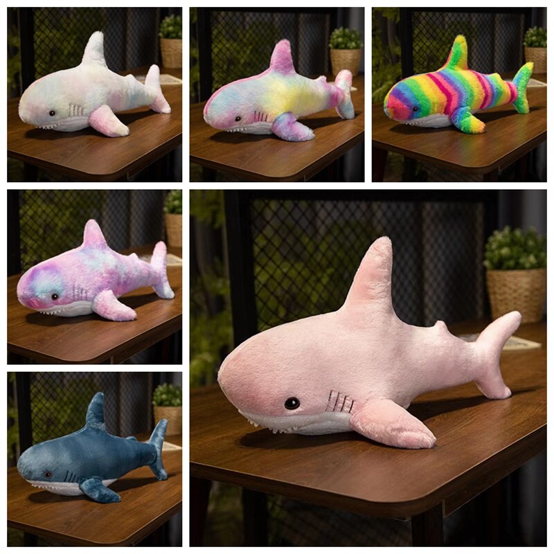 Shark Plush Toys 45/60cm - Multicolour/Rainbow/Grey/Pink/Blue