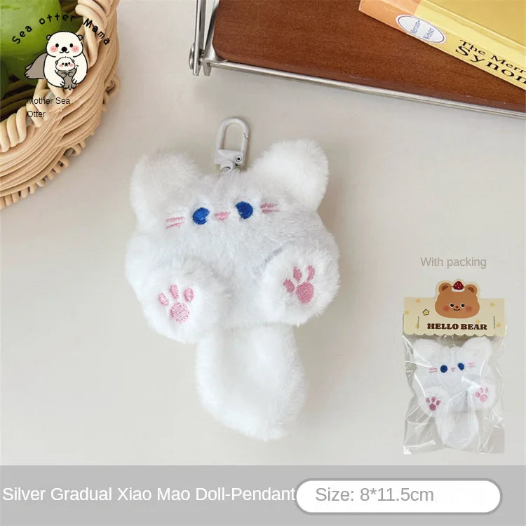 Cute Cat Plush Keychains 11.5x8cm - Pink/White/Brown/Grey