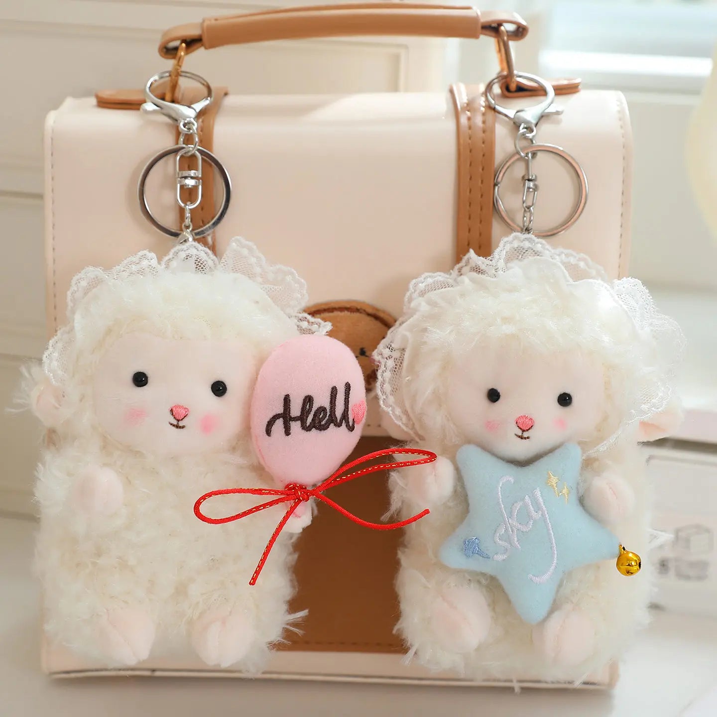 Cute White Sheep/Lamb Plush Keychains 10cm - 3 Styles