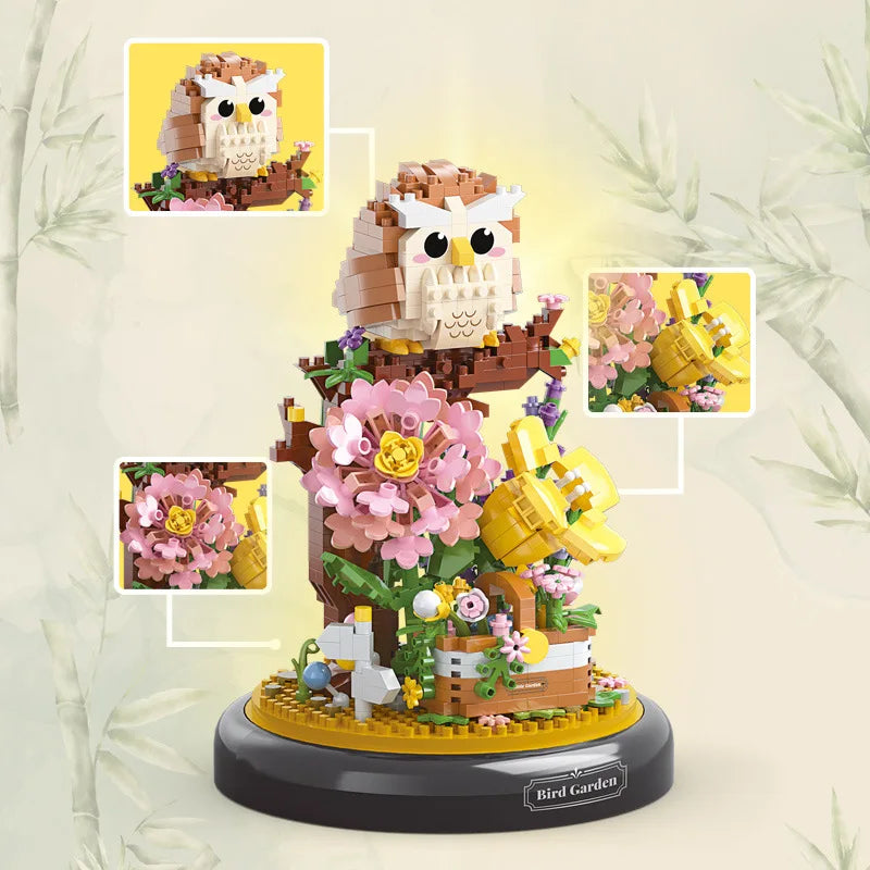 Cute Panda/Bird With Flowers And Clear Display Set Mini Building Blocks