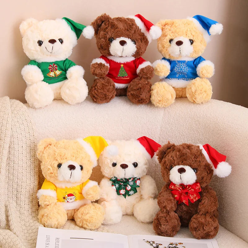 Teddy Bear With Christmas Hat And T-Shirt/Bow Plush Toys 20cm - 18 Styles