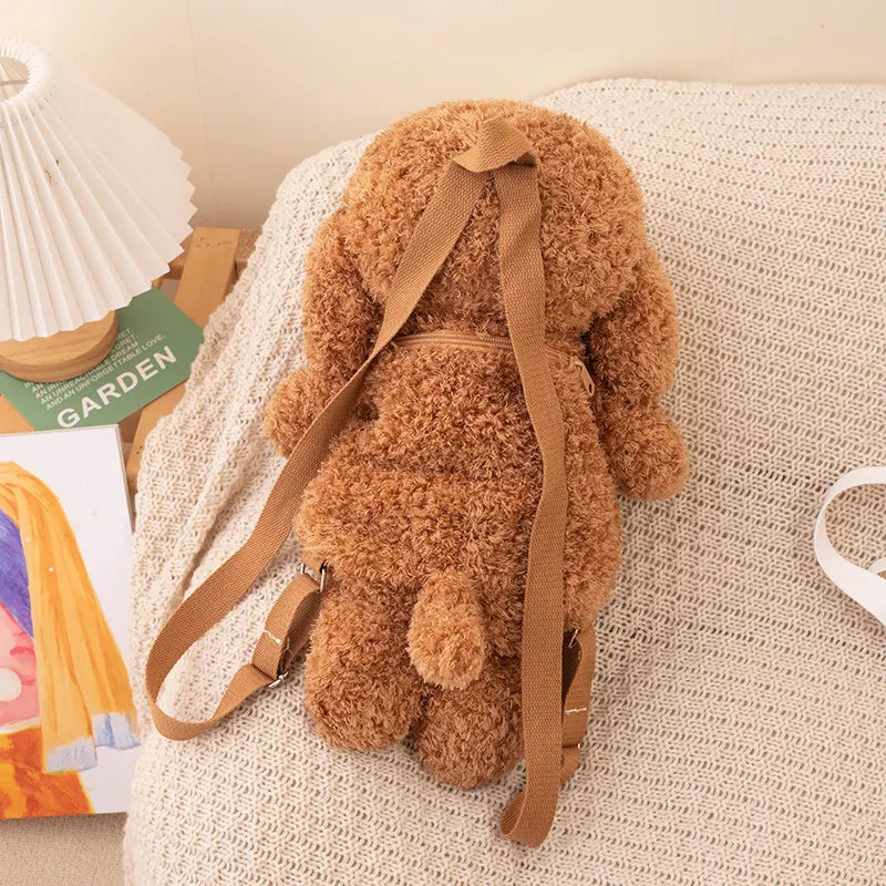 Cute Dog(Poodle) With/WIthout Bib Plush Backpacks 35/45cm - White/Brown/Khaki