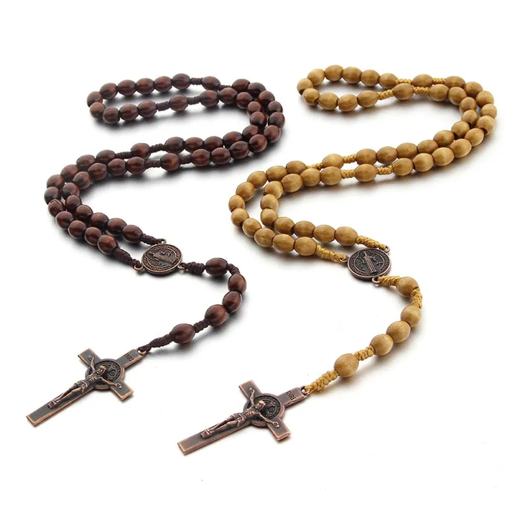 Rosary (Wood Beads With Rope Chain) 70cm - 2 Styles