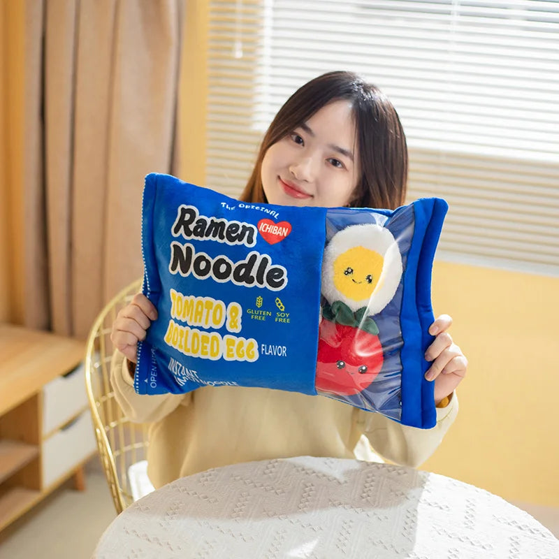 Ramen and Noodle Bag With 6 pieces of Minis Plush Toys 45x35cm - Blue/Orange