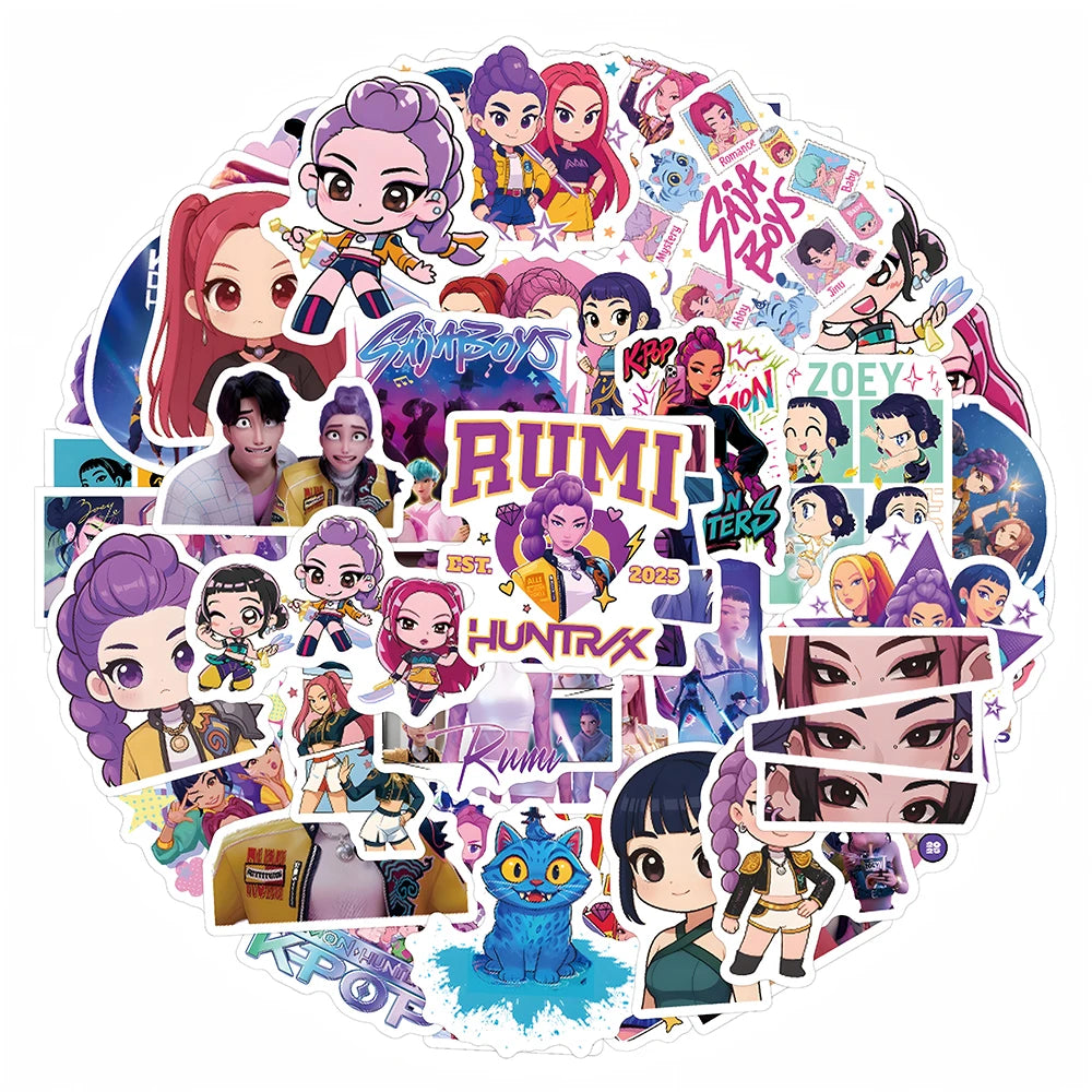 50-74 pcs Cute/Kawaii K-Pop Demon Hunters Stickers - 6 Styles