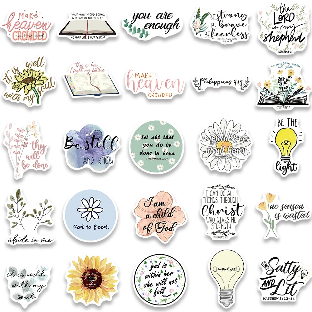 50 pcs Stickers (Bible Verse/Religious/Christian) Texts - V3