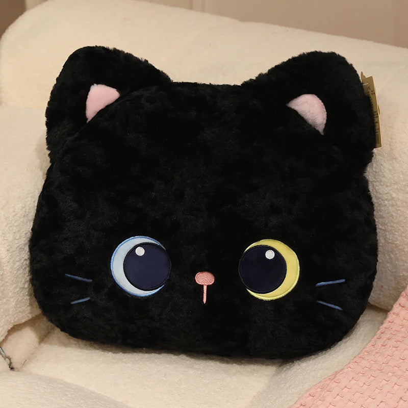 Cute Round Cat Plush Pillow Toys 33x 40cm - Black/Calico