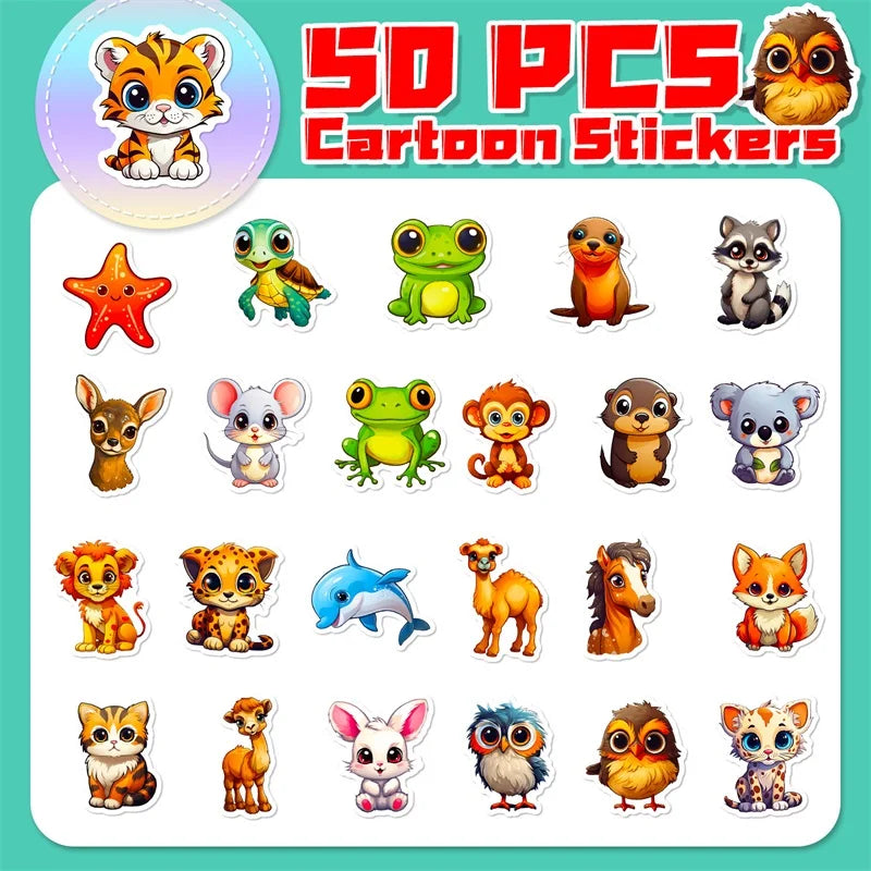 50 pcs Cute/Kawaii Animal Stickers - V3