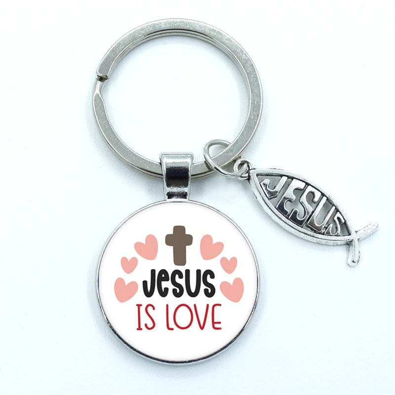 Keychain With The Jesus Image/"Love Jesus" And Jesus Letter in Ichthys (Fish Shape)- 12 Choices