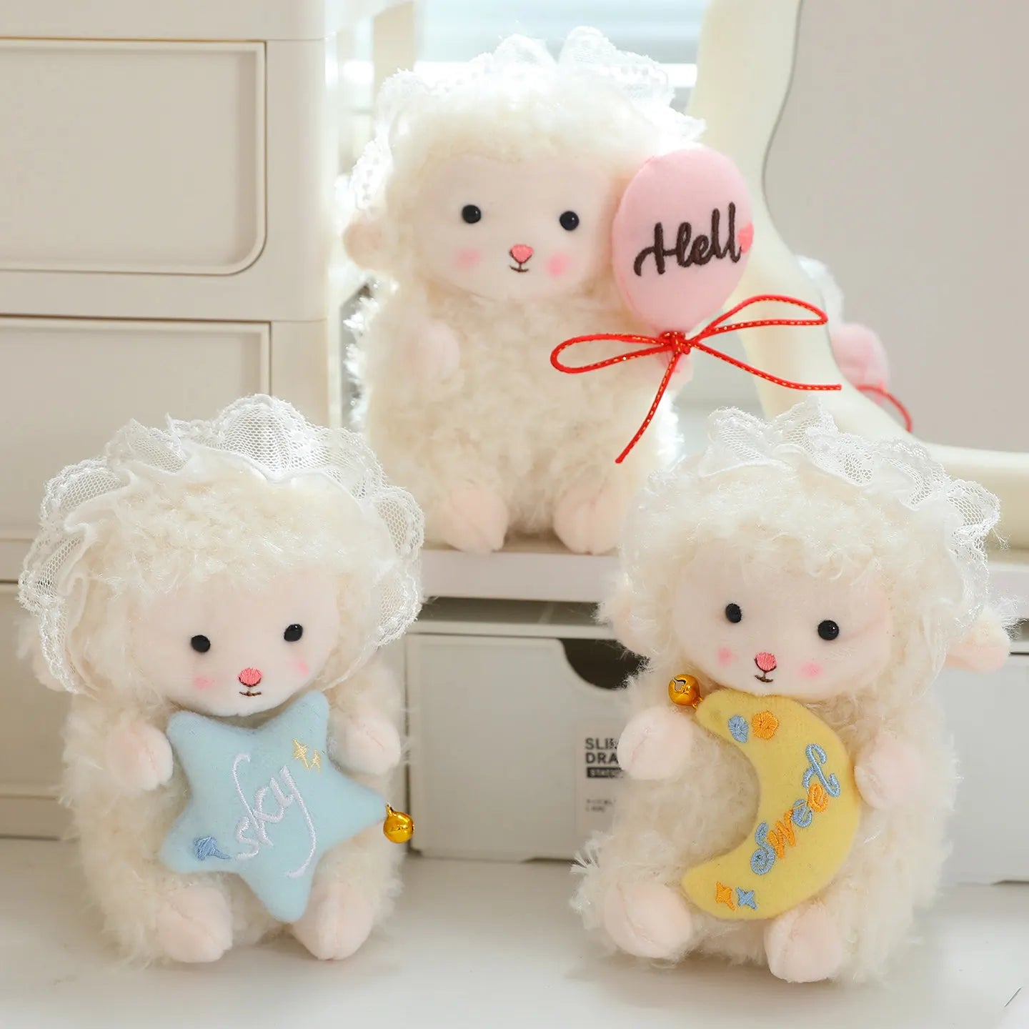 Cute White Sheep/Lamb Plush Keychains 10cm - 3 Styles