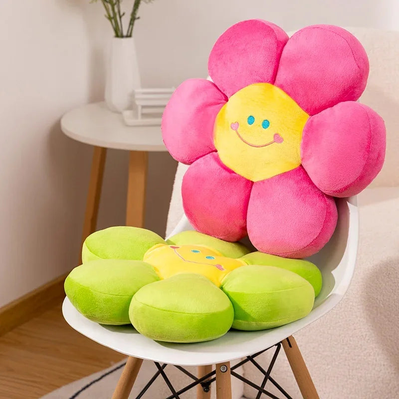 Smiley Flower Pillow Plush Toys 35x35/45x45cm - Pink/Yellow/Blue/Green/Red