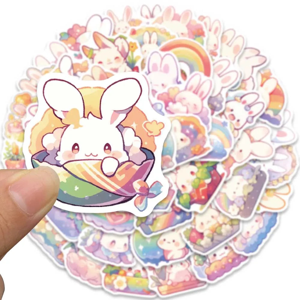 50 pcs Cute/Kawaii Rainbow Bunny/Rabbit Stickers