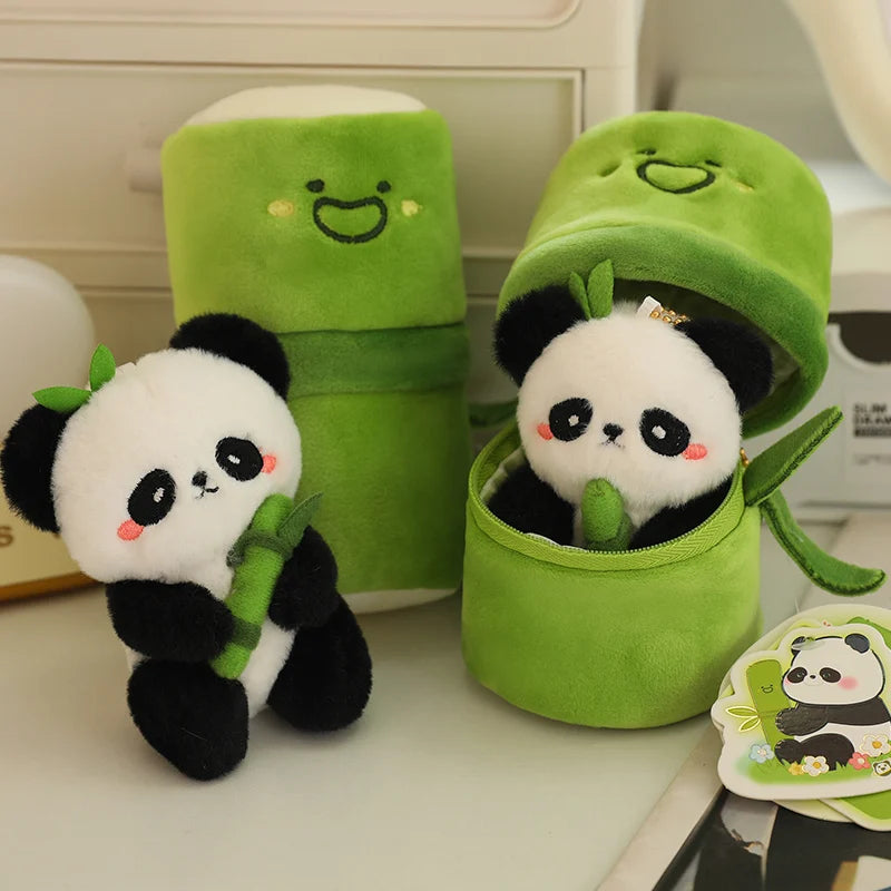 Cute Panda In Bamboo Plush Keychains 10cm