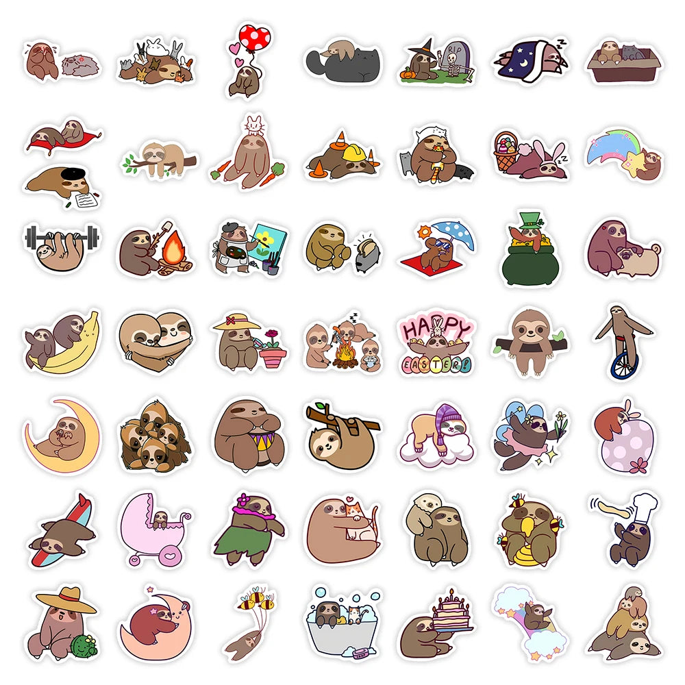 50 pcs Cute/Kawaii Sloth Stickers