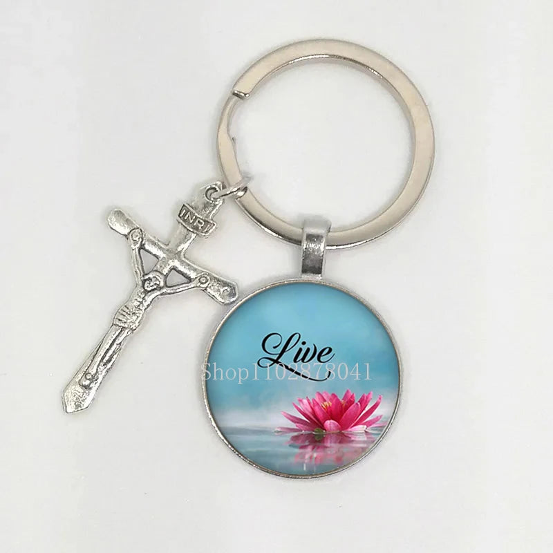 Keychain With The Bible Verse/Inspirational Message And Cross- 10 Styles