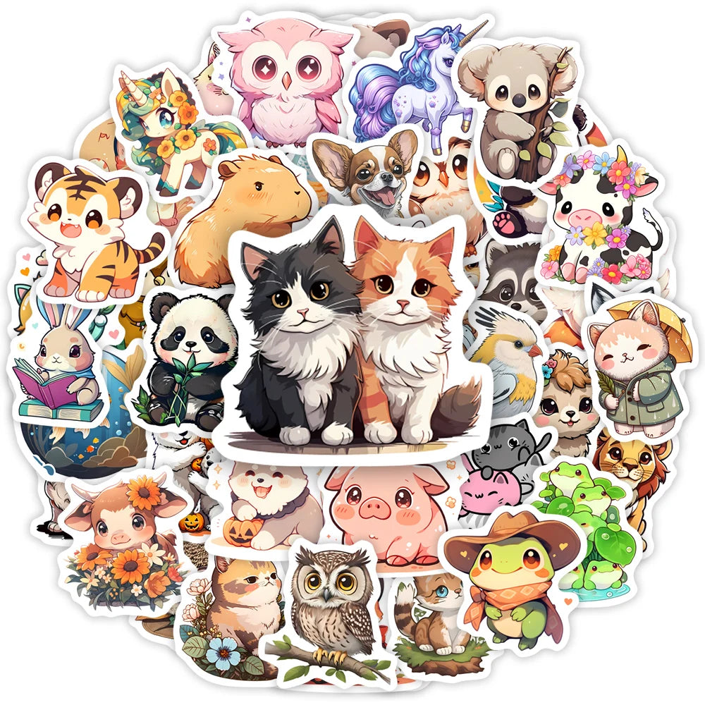 50 pcs Cute/Kawaii Animal Stickers - V2