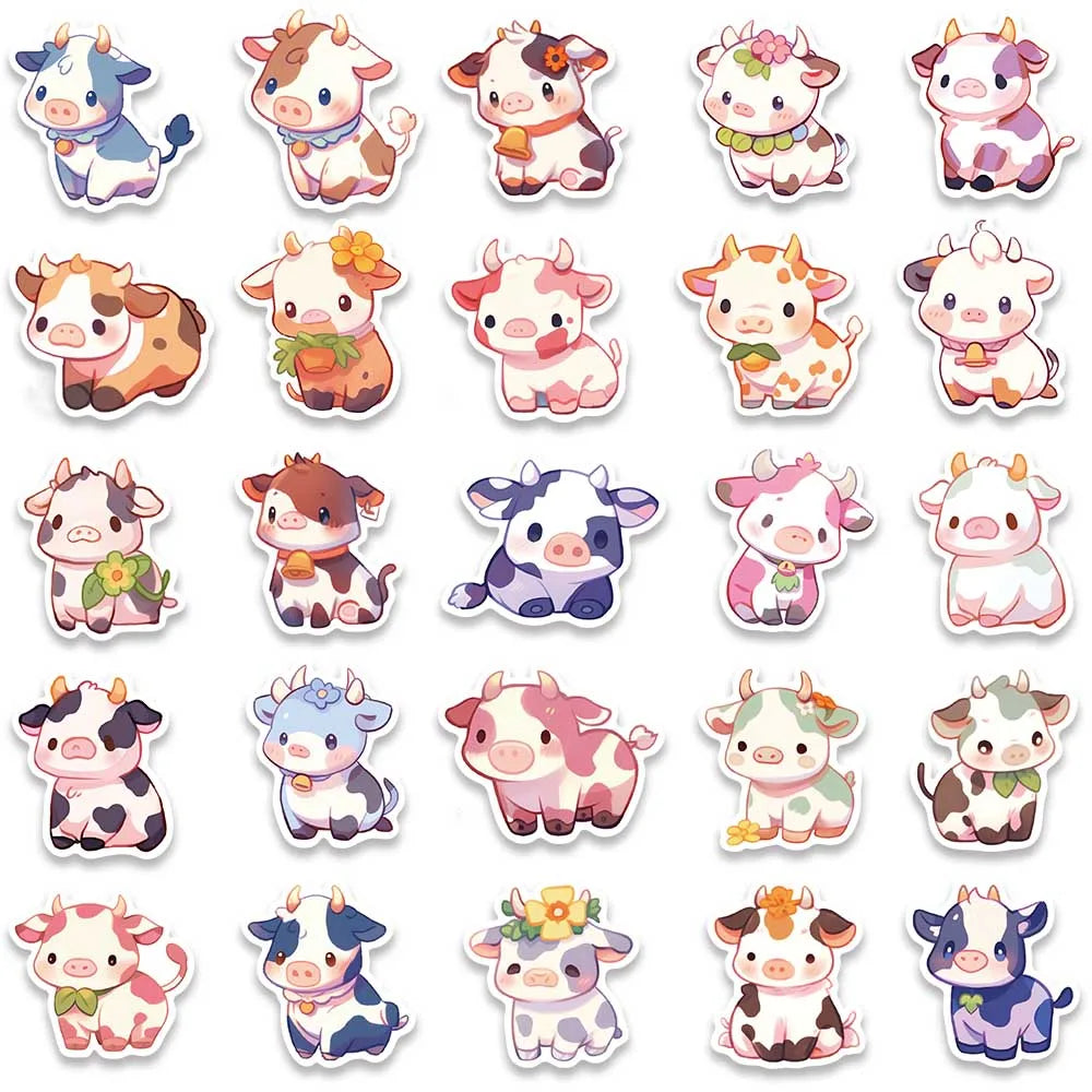 50 pcs Cute/Kawaii Cow Stickers