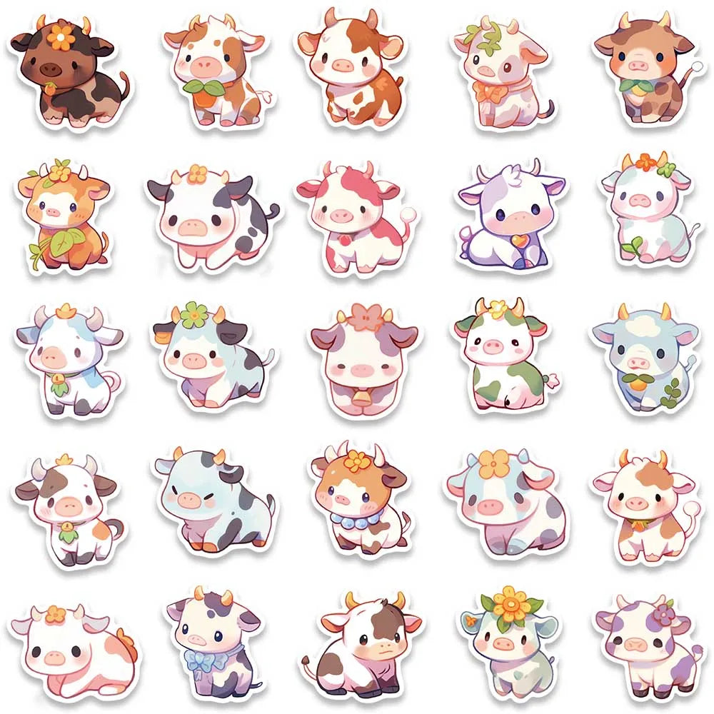 50 pcs Cute/Kawaii Cow Stickers