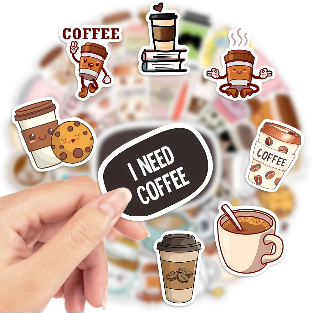 50 pcs Cute/Kawaii Coffee Stickers - V2