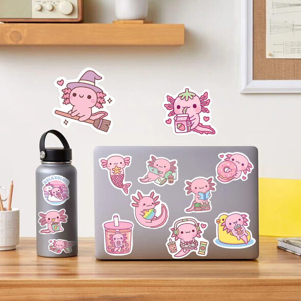 50 pcs Cute/Kawaii Pink Axolotl Stickers