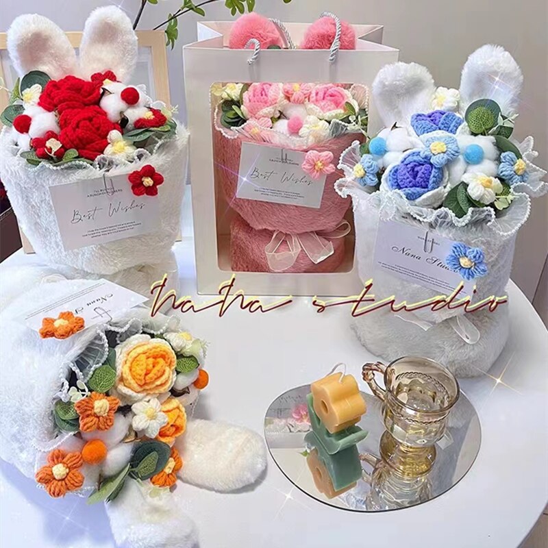 Cotton Rope Handmade Flower With Rabbit Ears Bouquets -4 Styles