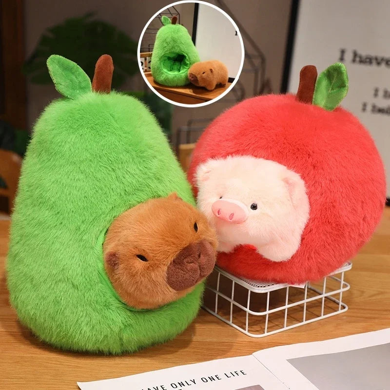 Cute Capybara/Pig With Avocado/Apple Plush Toys25/35/45cm