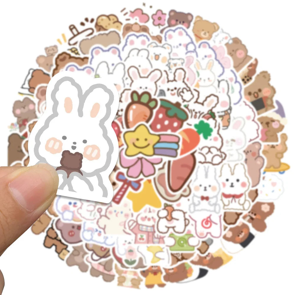 90 pcs Cute/Kawaii White Bunny/Rabbit and Brown Bear Stickers