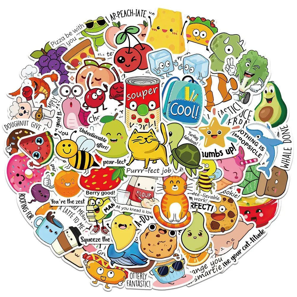 100 pcs Cute/Kawaii and Funny Food/Animal Stickers