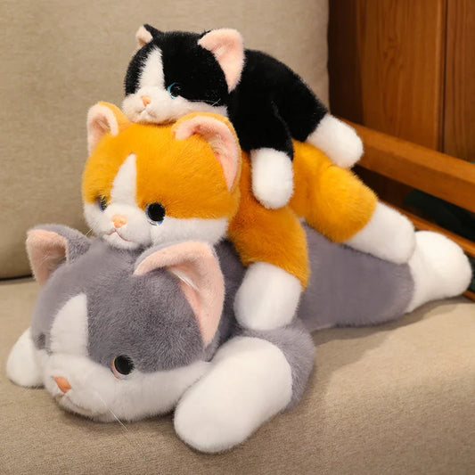 Cute Lying Cat Plush Toys 30/45/65cm - Black/White/Grey/Yellow