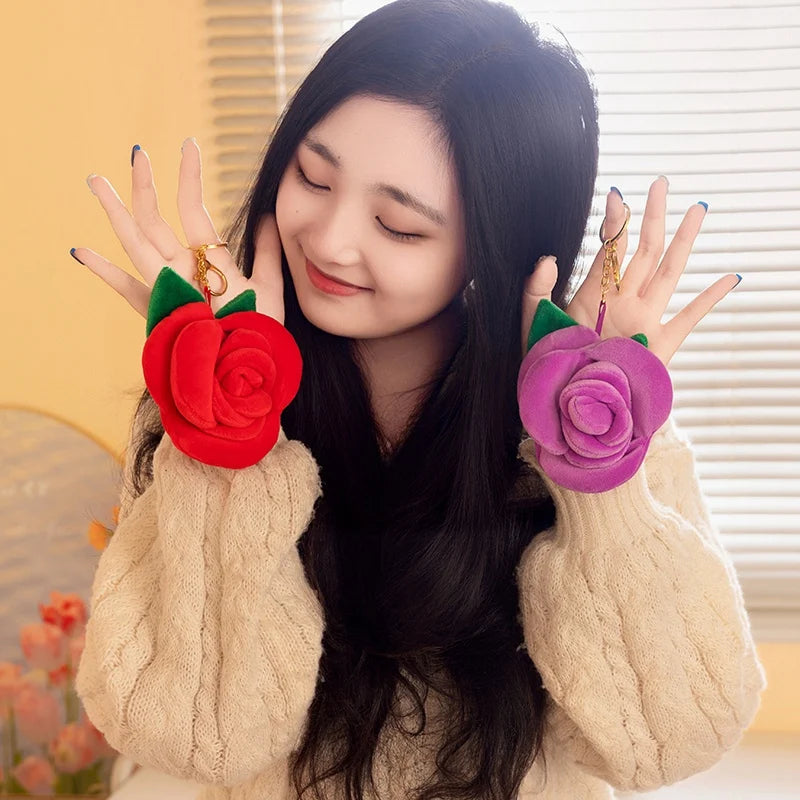 Cute Flower (Rose) Plush Keychain 8cm - Yellow/Red/Pink/Blue/Orange/Purple