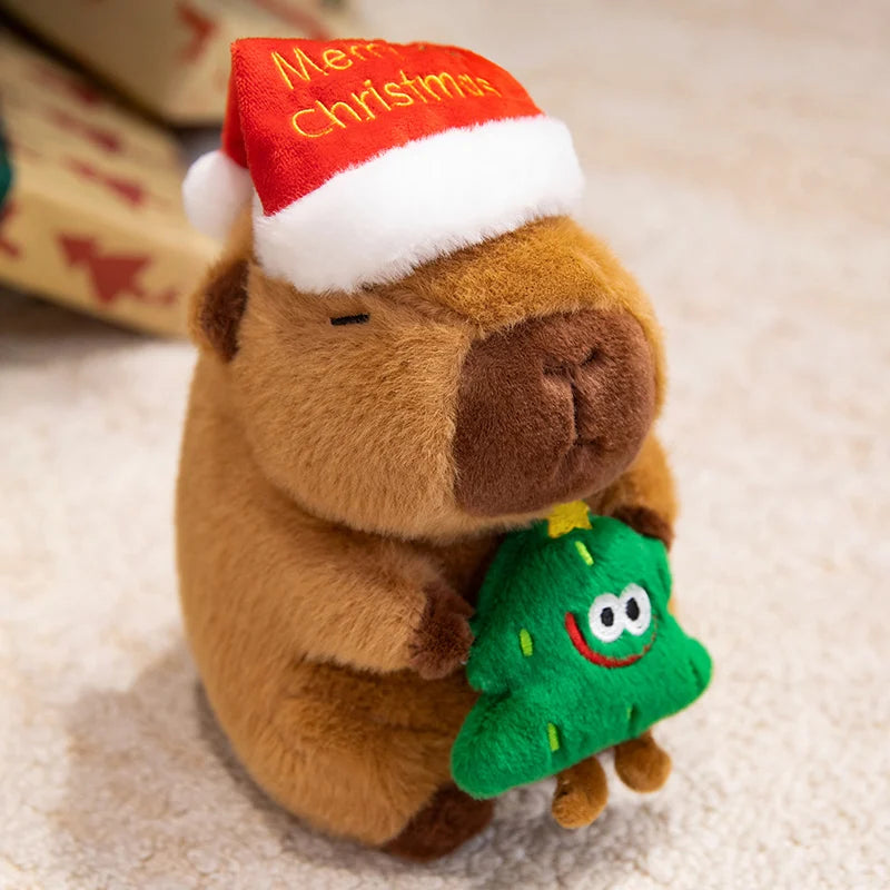 Cute Capybara With Christmas Hat and Decor Plush Toys 20cm