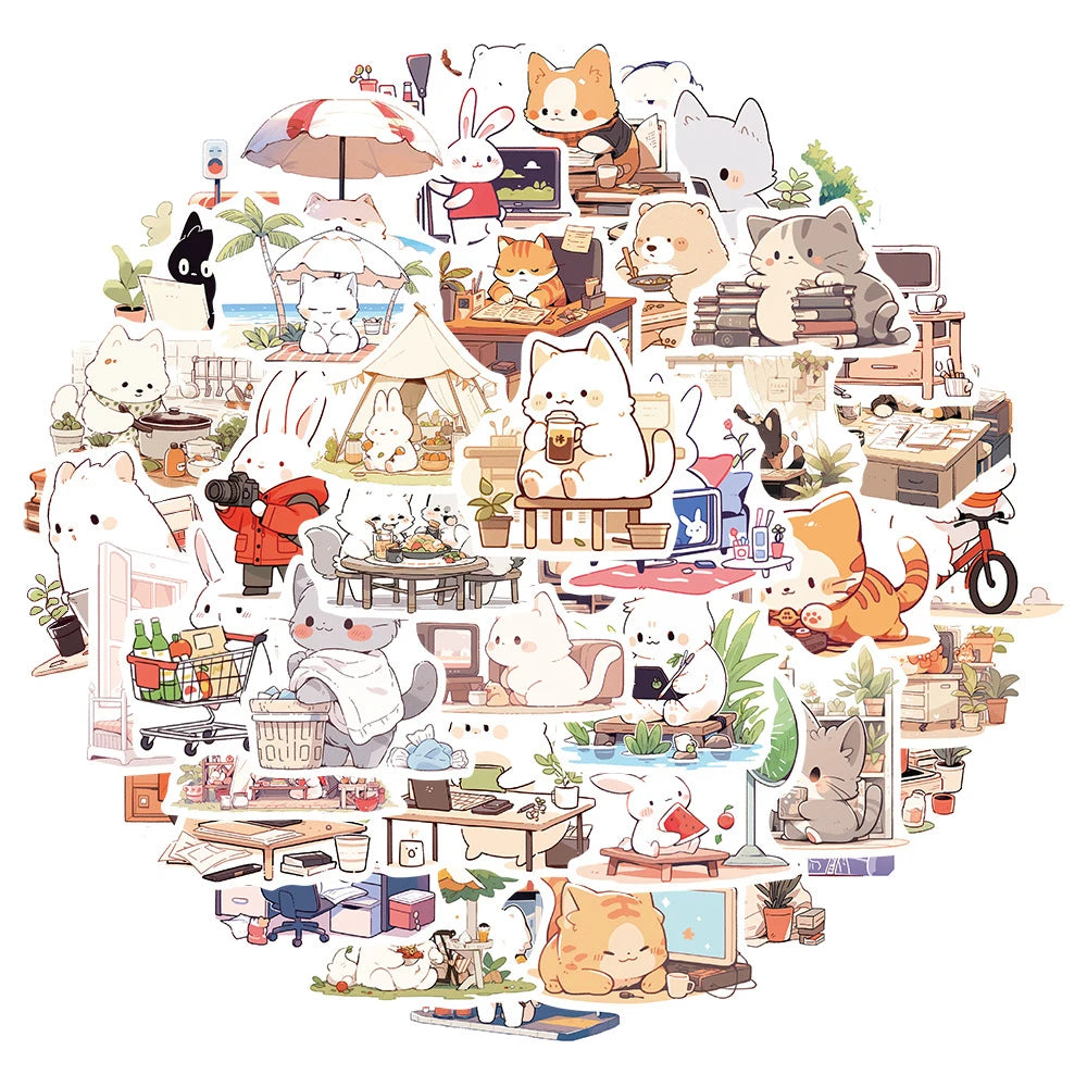 50 pcs Cute/Kawaii Cat Stickers - V4