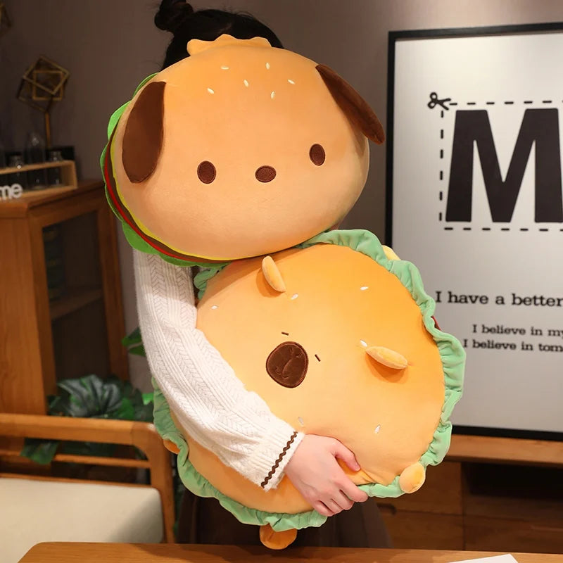 Cute Animal(Capybara/Dog) Hamburger Shaped Pillow Plush Toys 50cm - 3 Styles