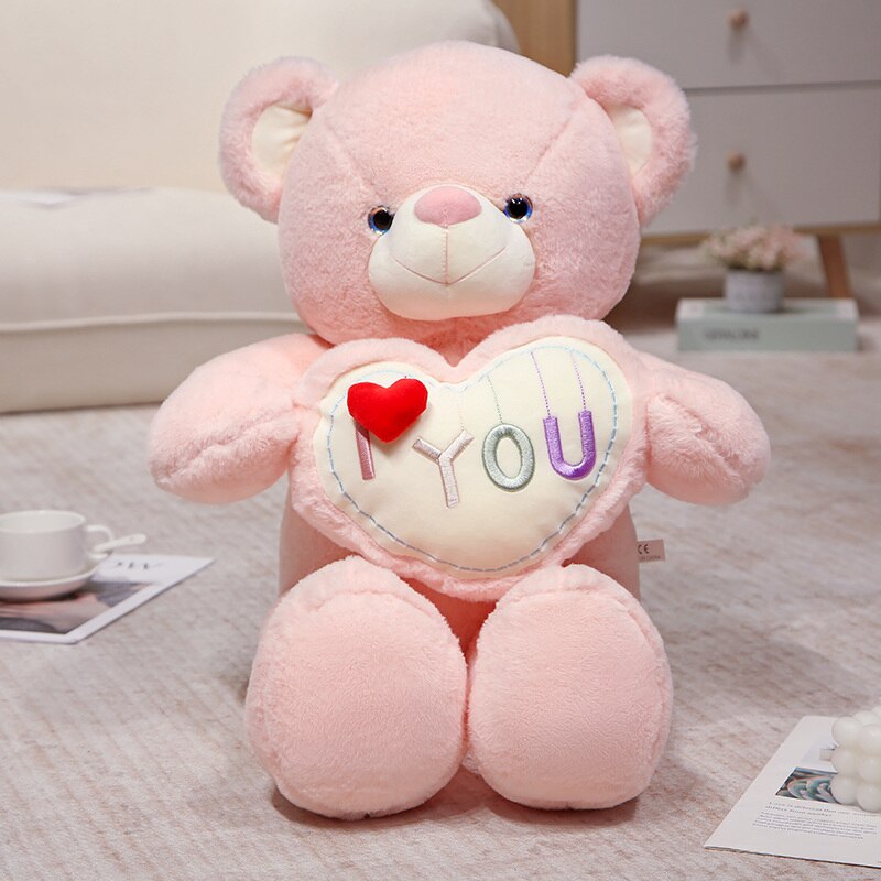 Teddy Bear Holding "I Love You" Heart Plush Toys 60cm/70cm/80cm-Pink/Brown/Grey