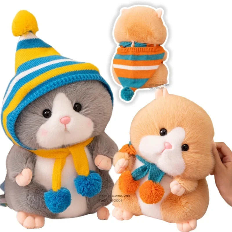 Cute/Kawaii Hamster With Beanie And Scarf Plush Toys 20/30cm - Grey/Brown