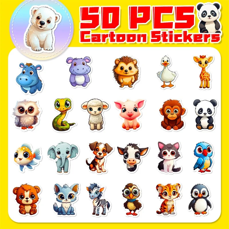 50 pcs Cute/Kawaii Animal Stickers - V3