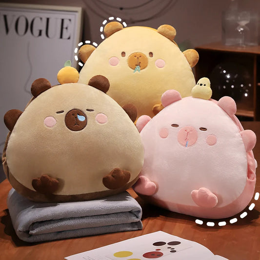 Cute Capybara Hand Warmer Pillow Plush Toys With/Without Blanket -Orange/Pink/Brown