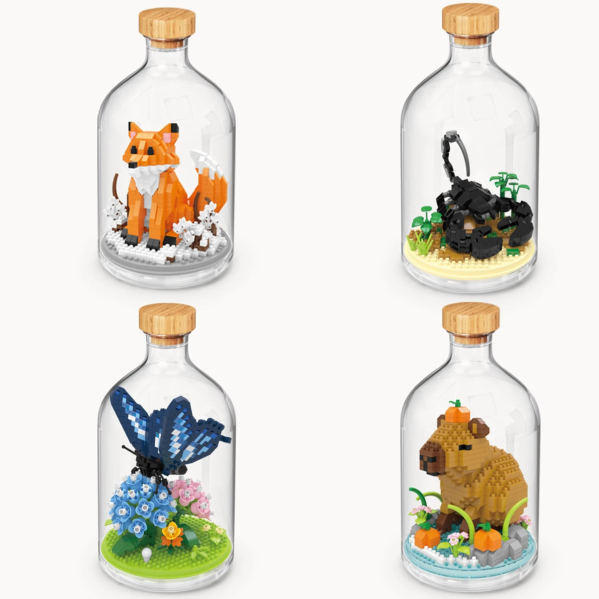 Insect/Animal With Clear Display Bottle Set Mini Building Blocks - Fox/Capybara/Scorpion/Butterfly