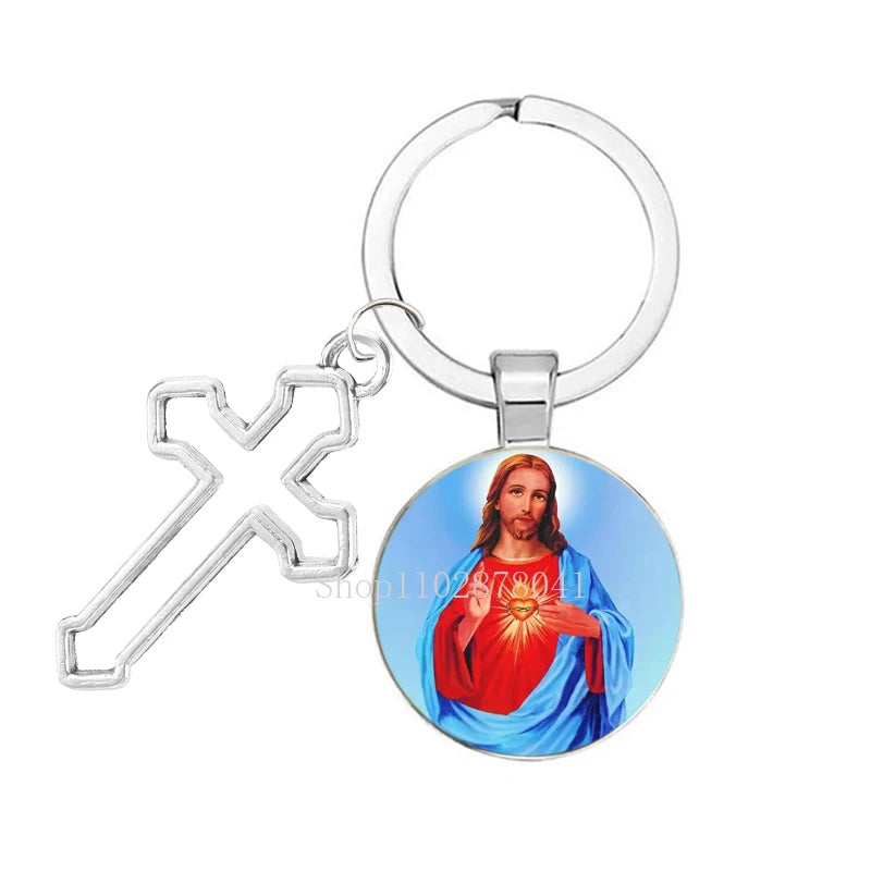 Keychain With The Jesus Image And Cross - 9 Choices