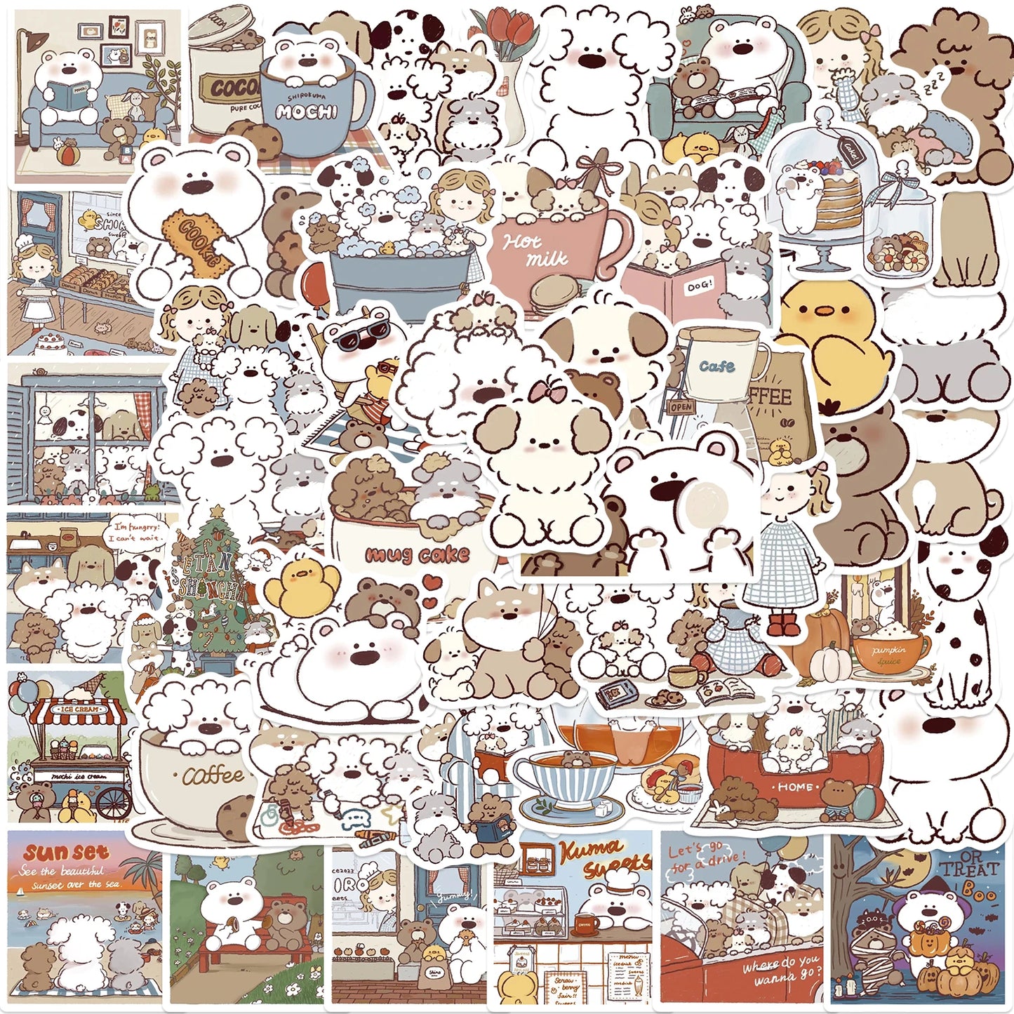 50 pcs Cute/Kawaii Dog/Puppy Stickers - V4